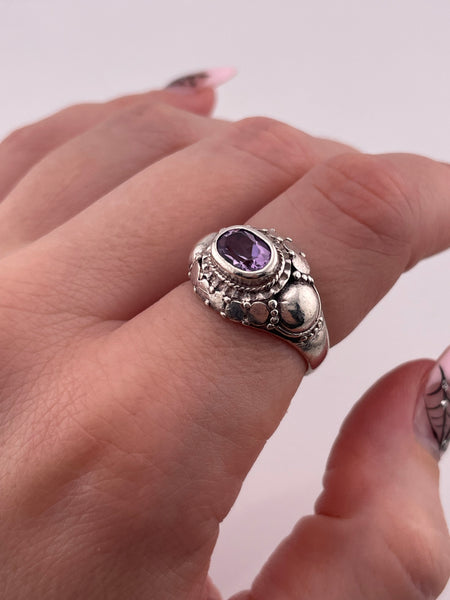 size 7.5 sterling silver very worn faceted amethyst ring