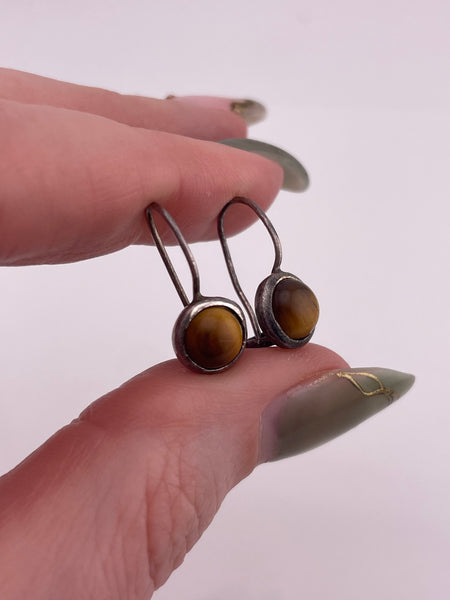 sterling silver tigers eye hook earrings