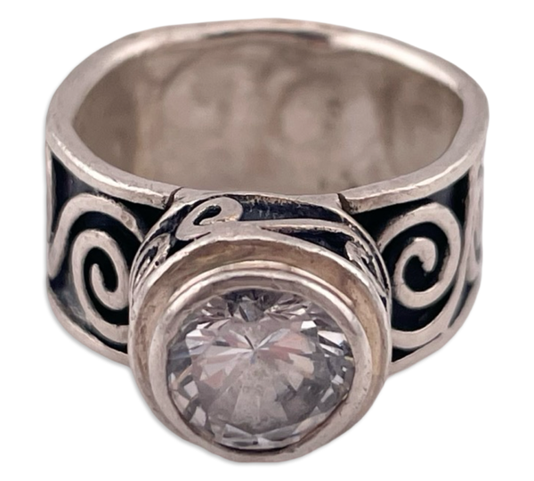 size 6.5 sterling silver chunky swirl band rhinestone ring