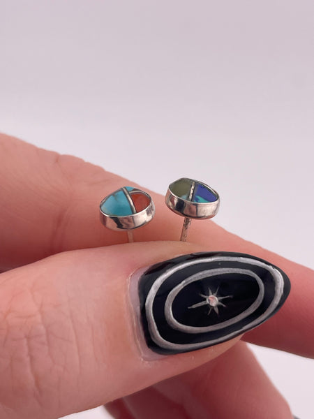 sterling silver petite synthetic stones post earrings