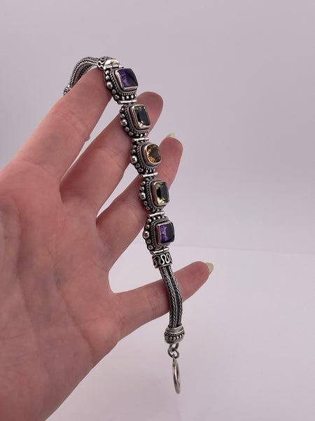 sterling silver 8 1/4" Suarti multi-gemstone link bracelet