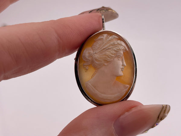 800 silver cameo shell pendant brooch