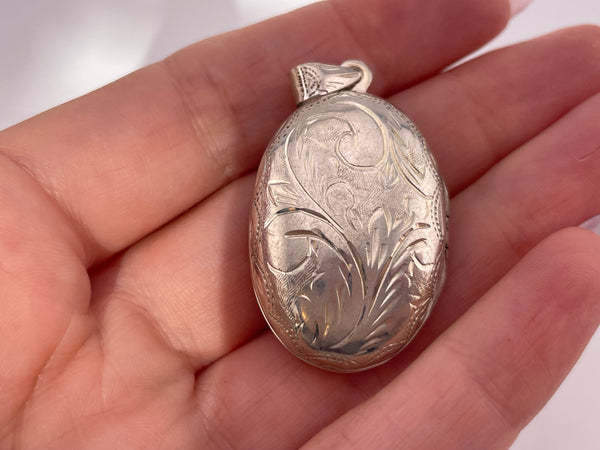 sterling silver oval etched locket pendant