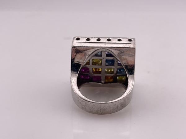 size 8.5 sterling silver chunky heavy colorful multi-gemstone ring
