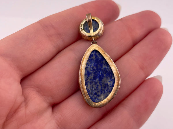 sterling silver gold wash faceted lapis rhinestone pendant