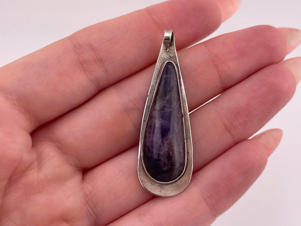 sterling silver amethyst elongated pear shape pendant