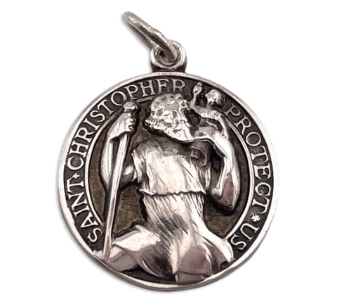 sterling silver St. Christopher Protect Us pendant ***Engraved on Backside***