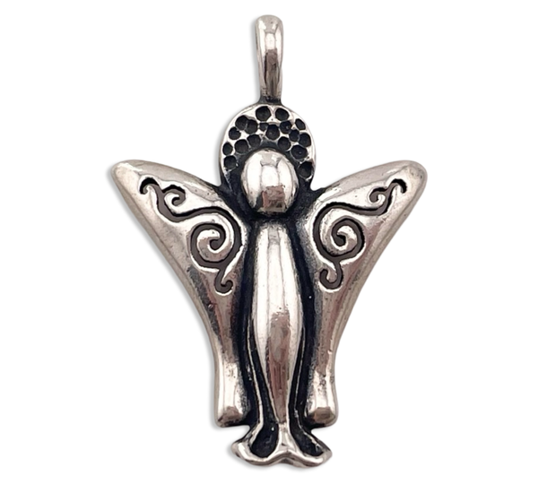 sterling silver cut-out design wings angel pendant