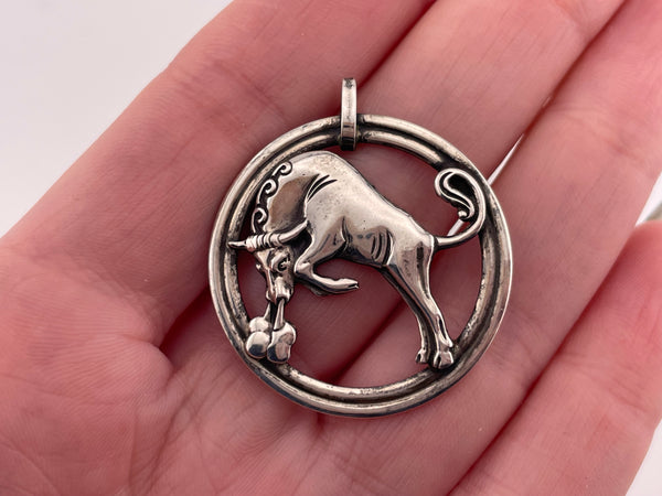 sterling silver Taurus zodiac sign pendant