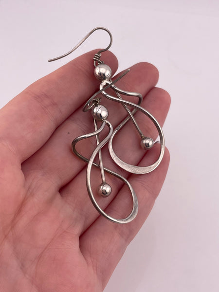 sterling silver stoneless squiggle ball pendulum dangle earrings