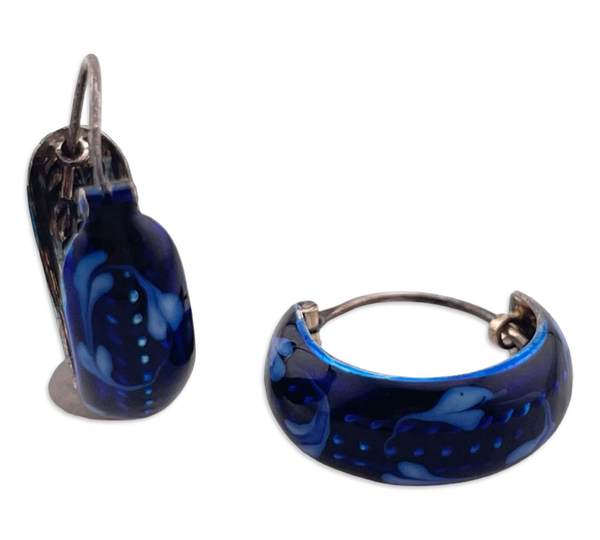 sterling silver blue enamel hoop earrings ***AS IS***