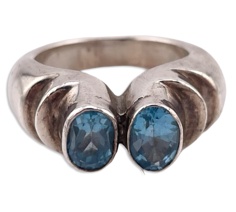 size 7 sterling silver heavy chunky faceted blue topaz ring