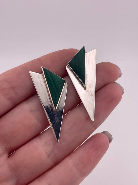 sterling silver triangle malachite post earrings