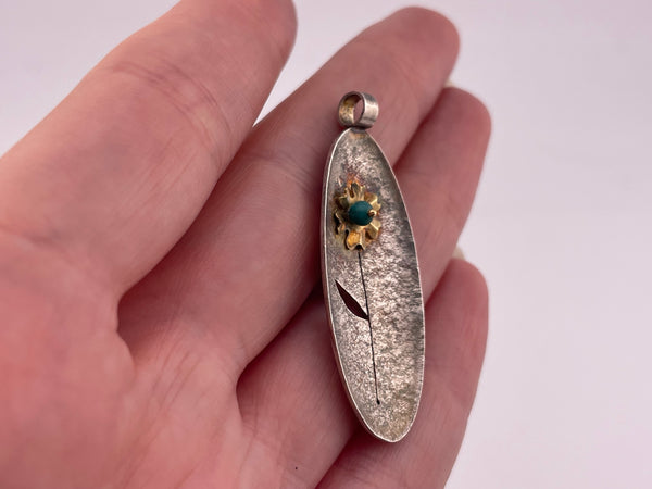 sterling silver gold wash turquoise bead flower textured pendant