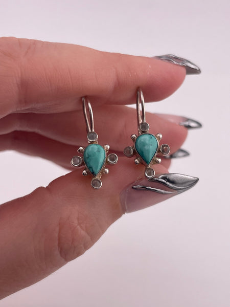 sterling silver turquoise glass hook lever-back earrings