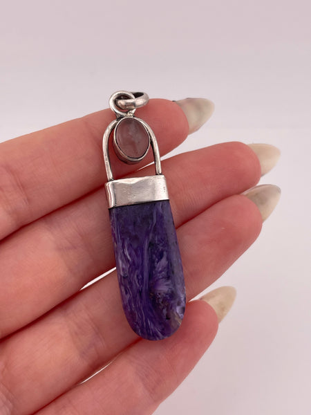 sterling silver charoite quartz pendant