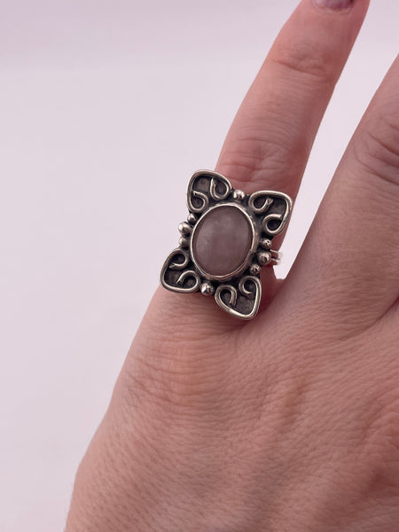 size 5.25 sterling silver rose quartz adjustable band ring
