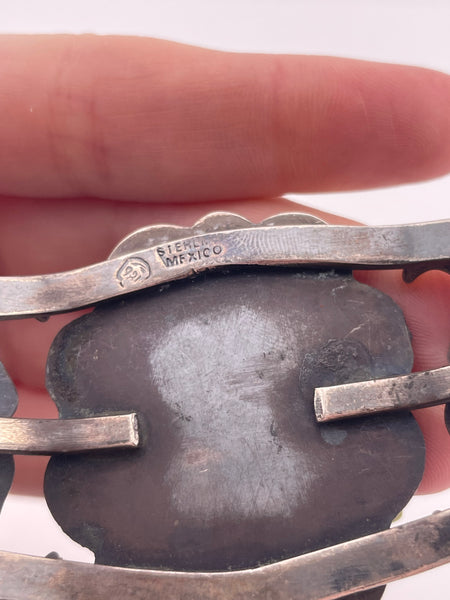 sterling silver Mexican turquoise flower cuff bracelet