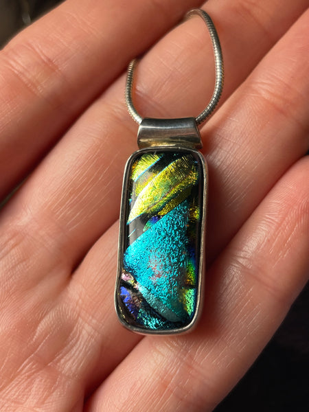 sterling silver colorful dichroic glass necklace