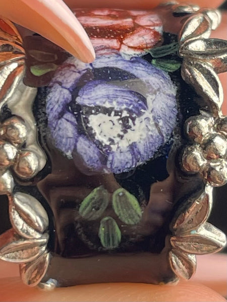 size 5.75 sterling silver Espo enamel flower ring
