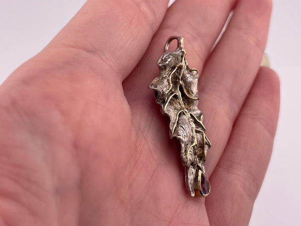 sterling silver gold wash Juvite amethyst leaf pendant