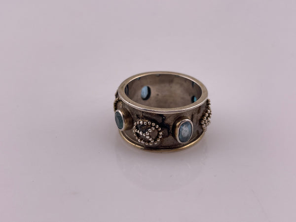 size 6 sterling silver faceted topaz nautical theme band ring ***Chipped Stone***