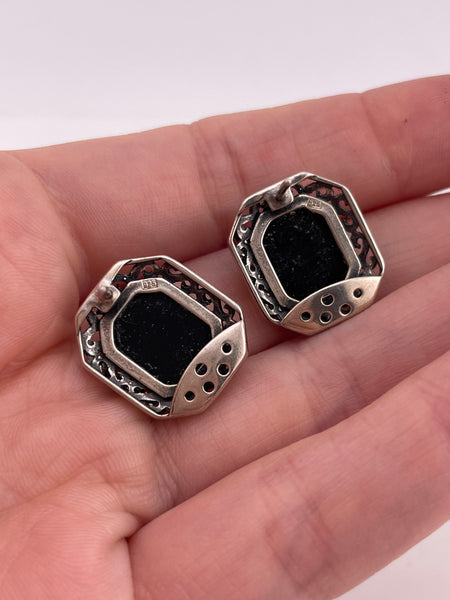 sterling silver rectangular amber post earrings