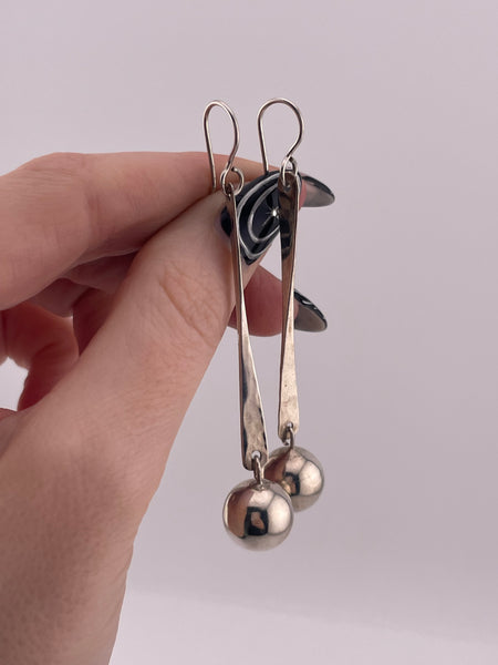 sterling silver hammered bar ball sphere dangle earrings