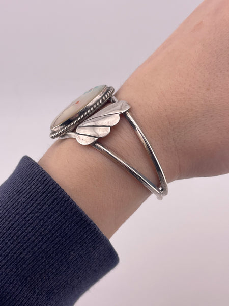 sterling silver multi-stone inlay flower cuff bracelet