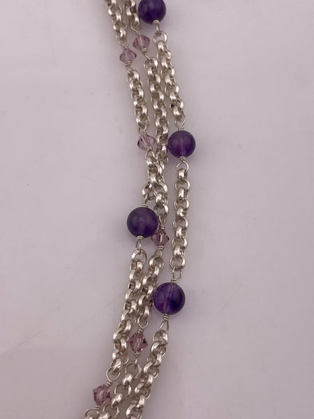 sterling silver triple layer amethyst spacer bead necklace