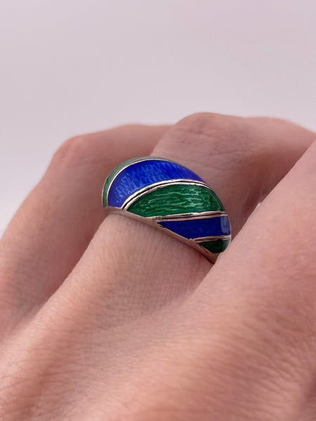 size 7 sterling silver enamel green blue ring