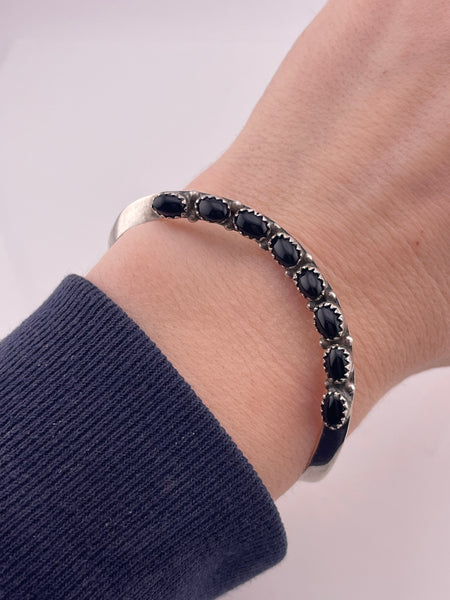 sterling silver 6-1/4" shaped onyx row bracelet
