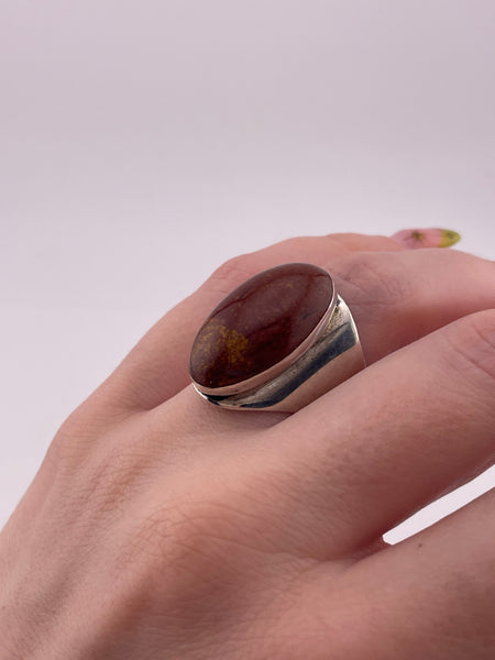 size 8 sterling silver Mexican jasper ring ***Cut Band***