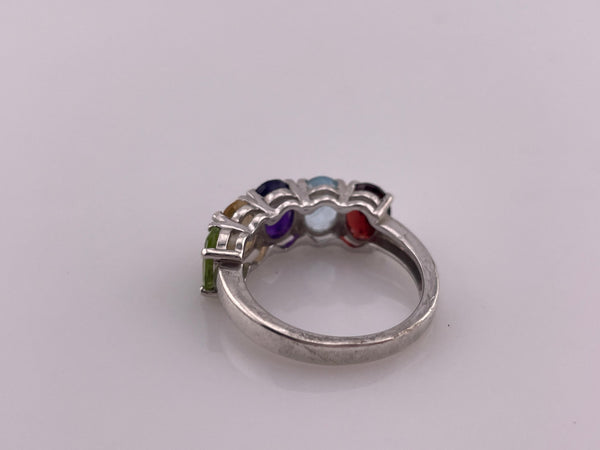 size 7 sterling silver faceted multi-gemstone ring