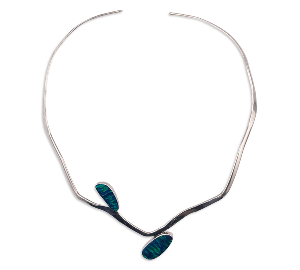 sterling silver 16-1/4" opal simulant collar necklace