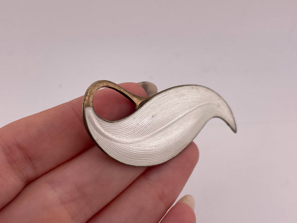 sterling silver gold plated Norway white enamel leaf brooch pin