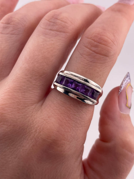 size 8 sterling silver rhodium plated faceted amethyst ring