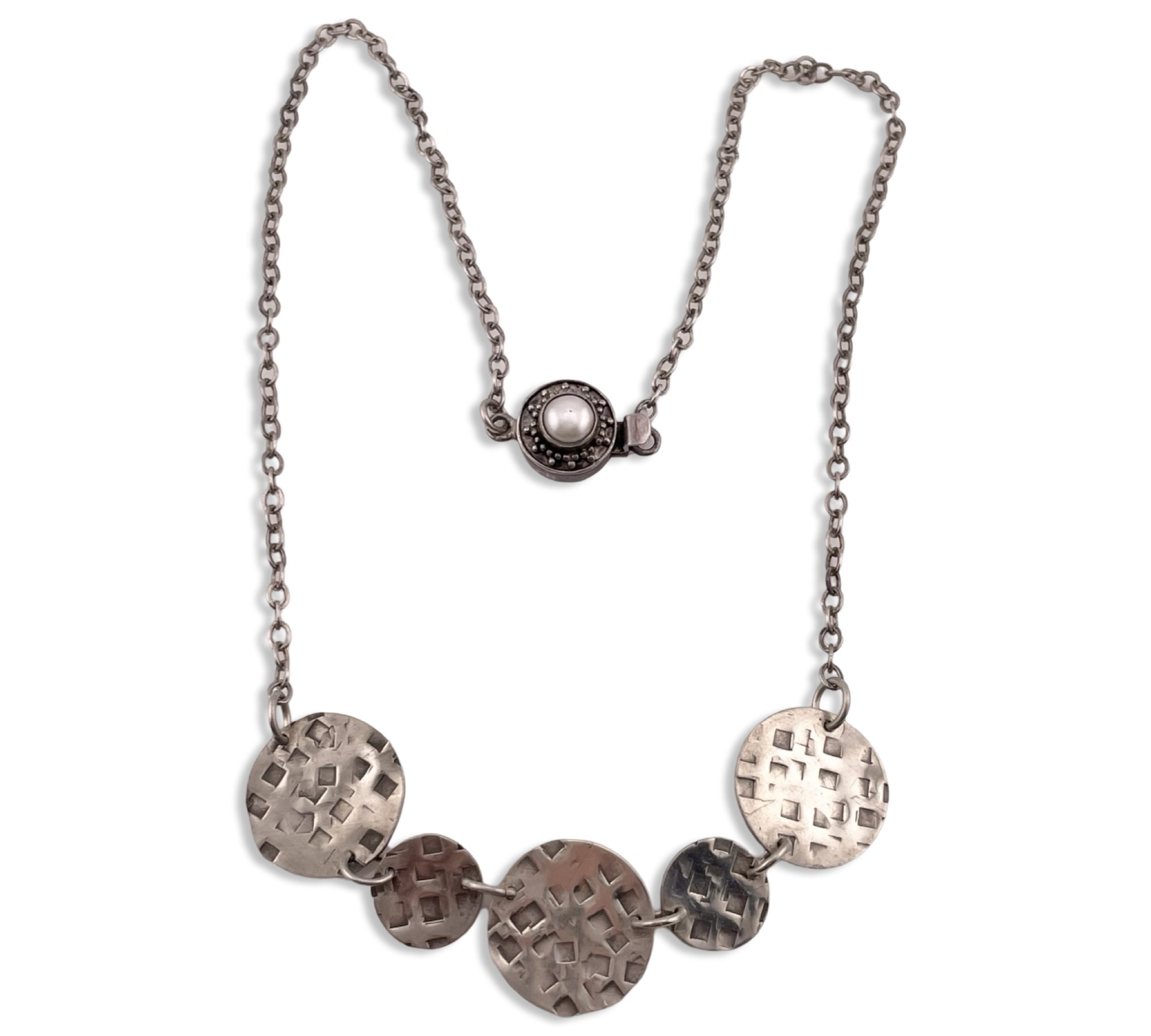 sterling silver 19 3/8" textured stoneless disc necklace