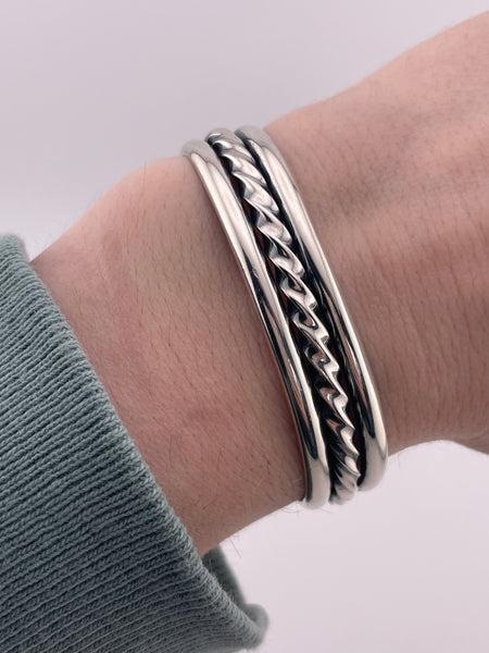 sterling silver signed JNP heavy stoneless twist wire cuff bracelet