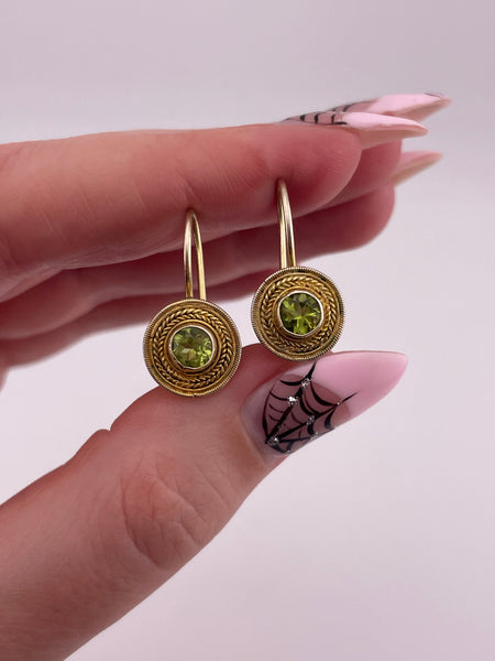 gold plated sterling silver faceted peridot lever-back hook dangle earrings