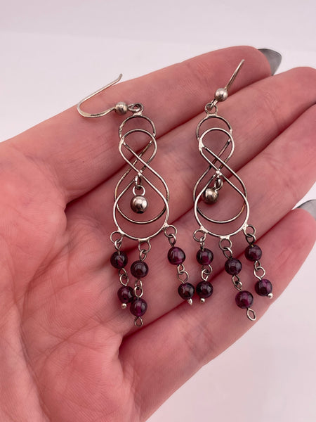 sterling silver garnet bead hook dangle earrings
