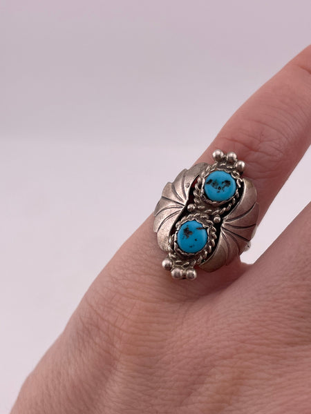 size 4.75 sterling silver 2 stone turquoise ring