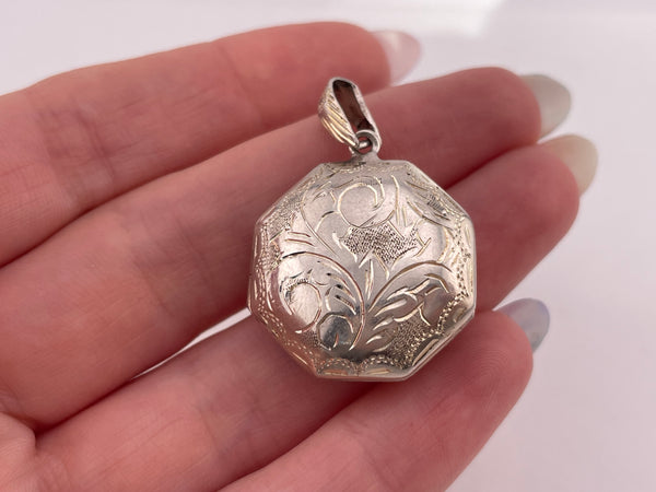 sterling silver octagon etched locket pendant