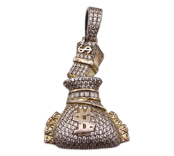 sterling silver gold wash rhinestone money bag pendant ***AS IS***