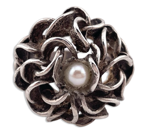size 7.75 sterling silver brutalist abstract pearl ring