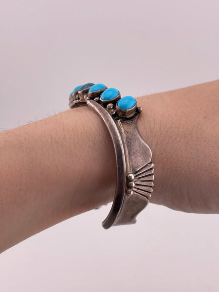 sterling silver signed JT turquoise row cuff bracelet