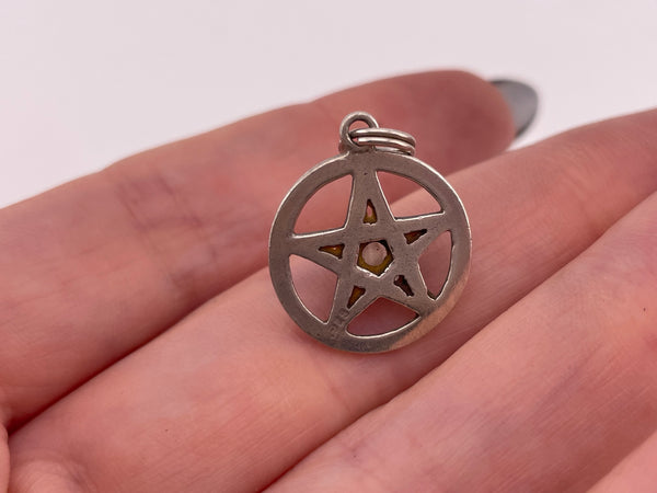 sterling silver faceted rainbow moonstone pentagram star pendant **AS IS**