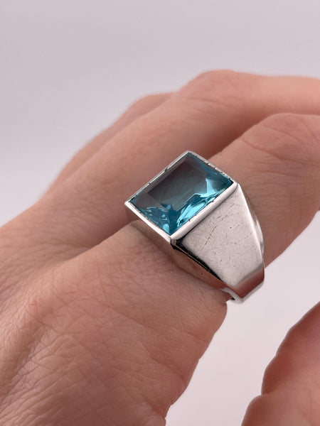 size 9.25 sterling silver faceted blue glass ring