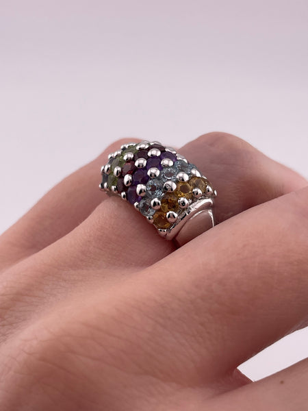 size 6 sterling silver faceted multi-gemstone ring