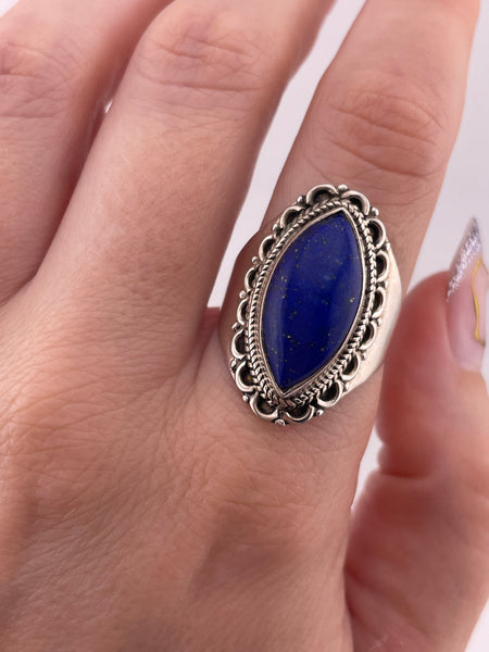 size 10.25 sterling silver marquise shape lapis ring